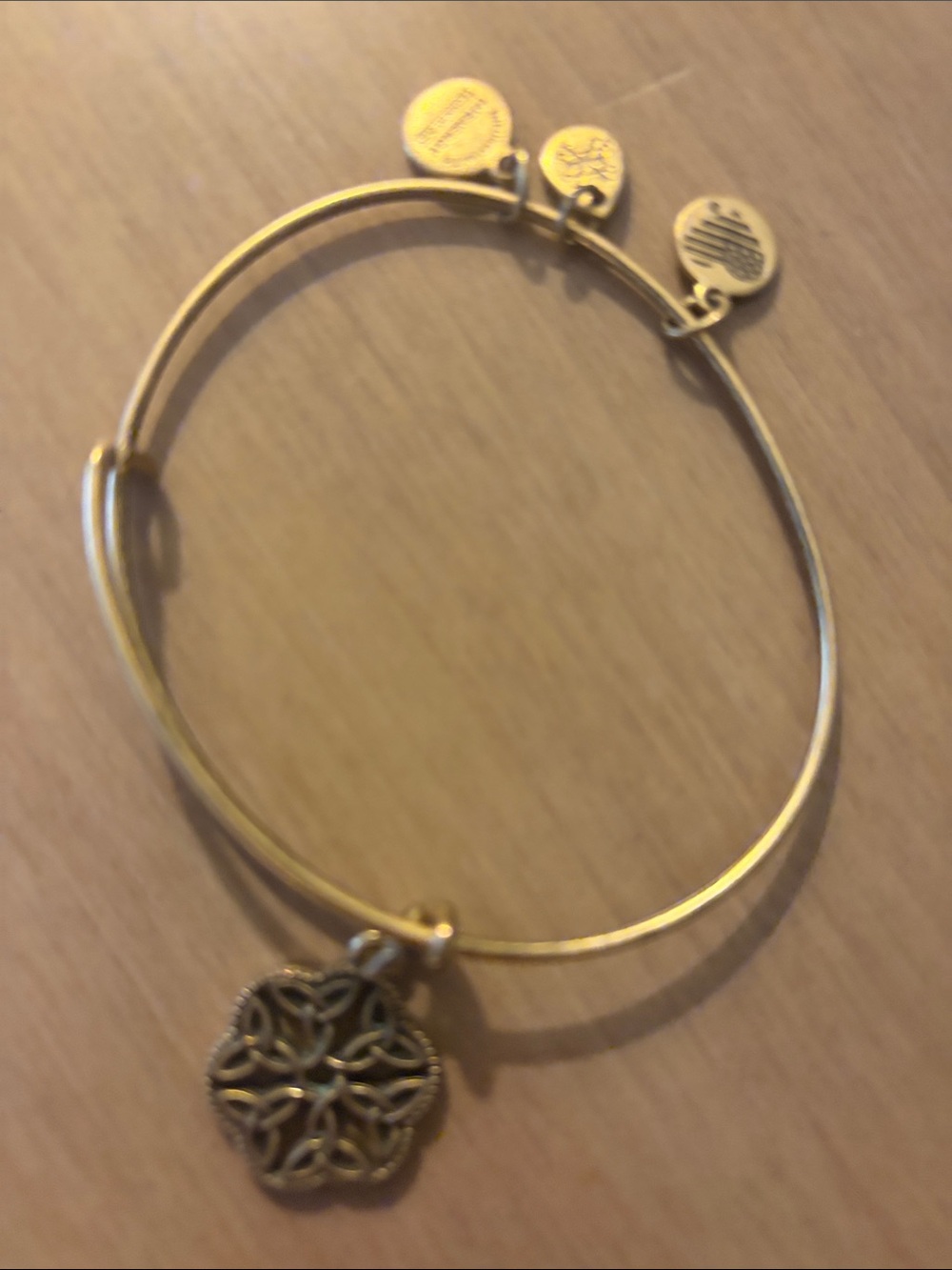 Alex and Ani Gold Tone Filigree Endless Knot  Charm Bangle Bracelet